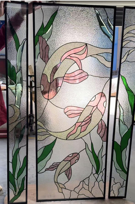 Aangepaste Koi-ontwerp toegangsdeur glas invoegsel decoratief glaspaneel geboveld glas